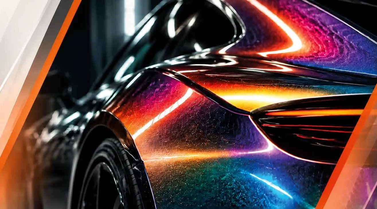 Aleta de coche con pintura de efecto holográfico multicolor
