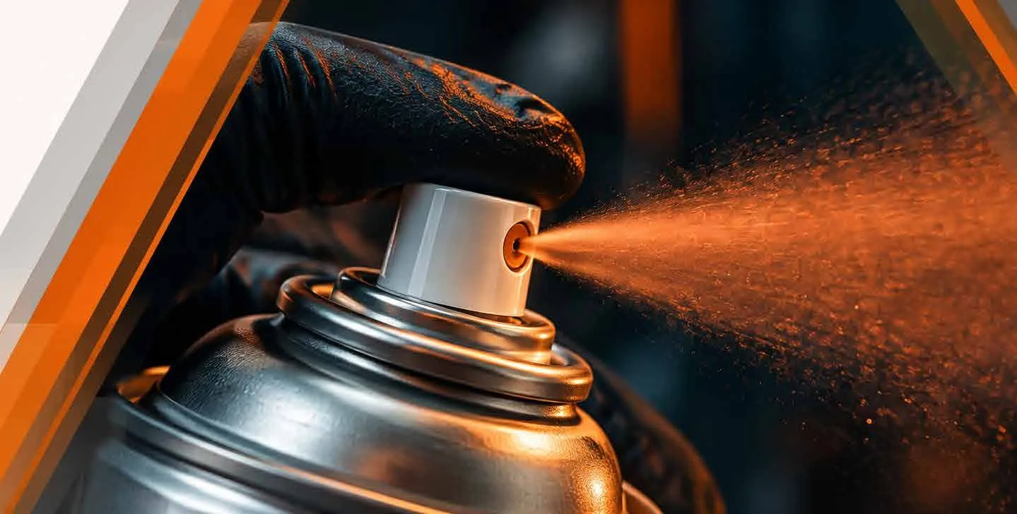 Aerosol pulverizando pintura naranja